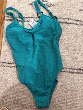 Shade & Shore Teal Textured One-Piece Swimsuit NEW with tags!